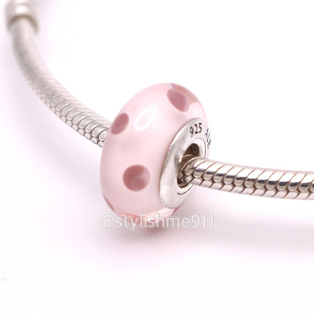 Authentic PANDORA Pink Polka Dots Murano Glass Charm - Picture 2 of 8